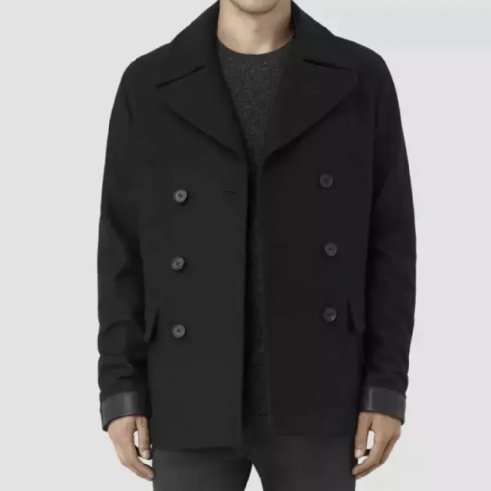 All Saints Leather Cuff Pea Coat size 38